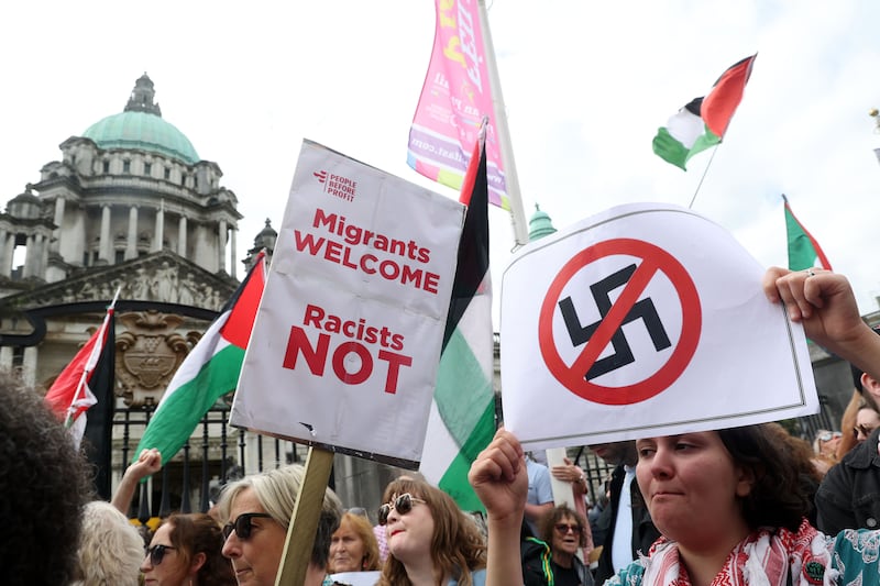 Anti-immigration protestors from Dublin join protestant protestors in Belfast City Centre PICTURE: MAL MCCANN