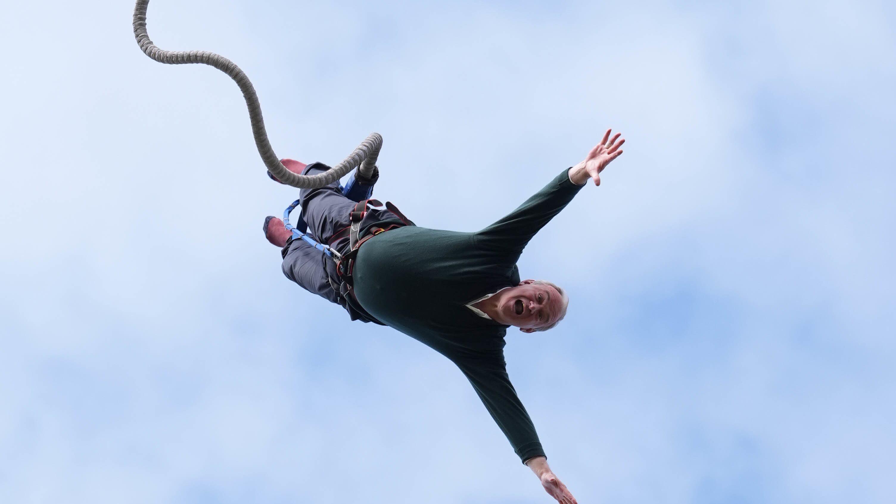 Liberal Democrat leader Sir Ed Davey was hoping for a bounce in the polls after taking part in a bungee jump during a visit to Eastbourne Borough Football Club in East Sussex
