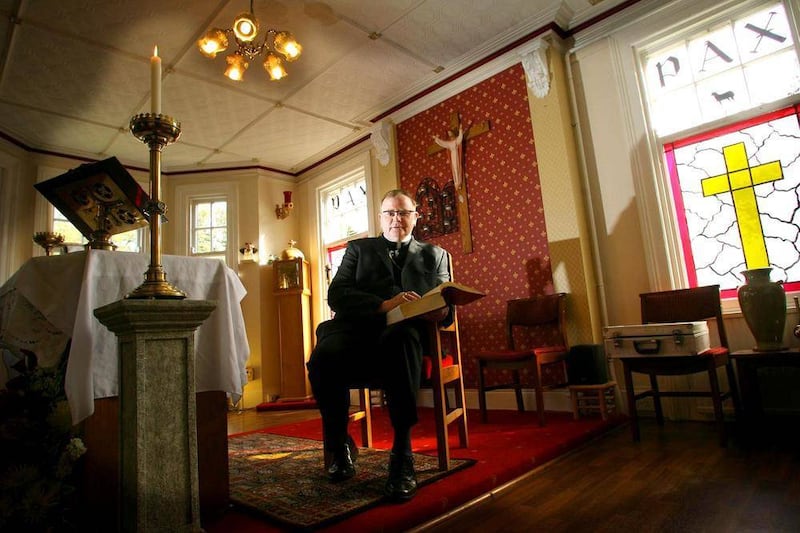 Bishop Pat Buckley pictured yesterday in his ortory in Larne. pic Russell 