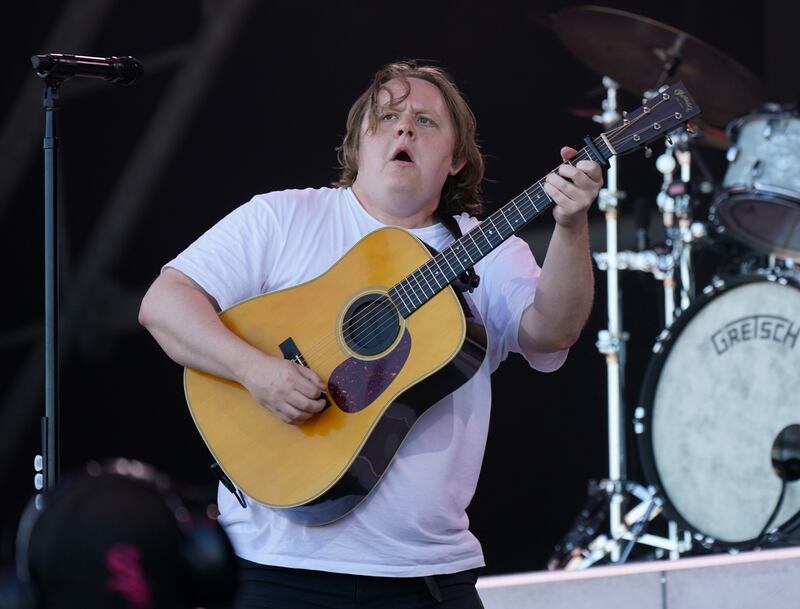 Lewis Capaldi performing on the Pyramid Stage at the Glastonbury Festival in 2023