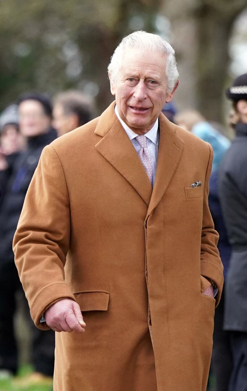 King Charles III leaves Castle Rising Church in Norfolk