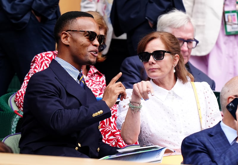 Johannes Radebe and Darcey Bussell stayed with the navy and white trend as they attended Wimbledon