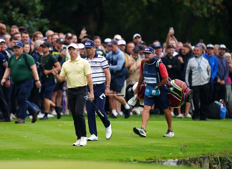 Rory McIlroy on the 18th green during day four of the 2024 BMW PGA Championship at Wentworth Golf Club in Virginia Water, Surrey. PICTURE: Zac Goodwin/PA Wire.