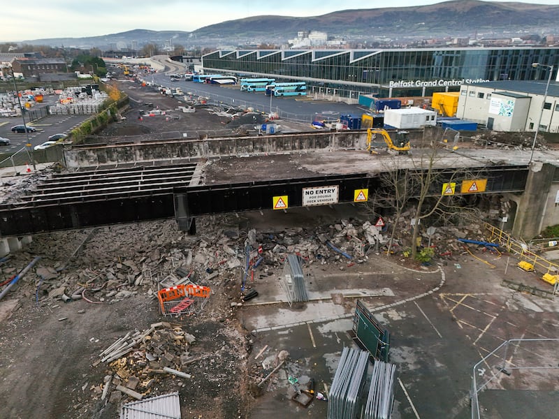 The demolition of the Boyne Bridge in the Sandy Row area. PICTURE: MAL MCCANN