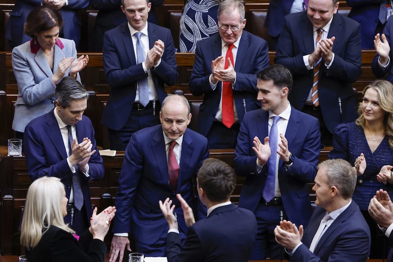 Micheal Martin receives a standing ovation from party and government colleagues in the 34th Dail in Dublin after his election