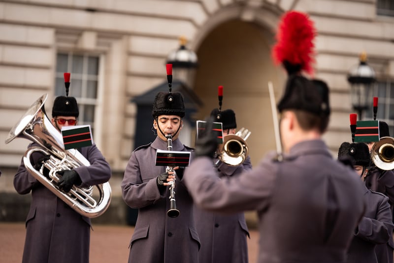 The Band and Bugles of The Rifles performed on the Buckingham Palace forecourt