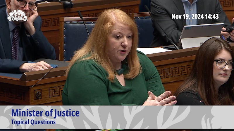 Stormont Justice Minister Naomi Long answers questions for her department in the Assembly on Tuesday.