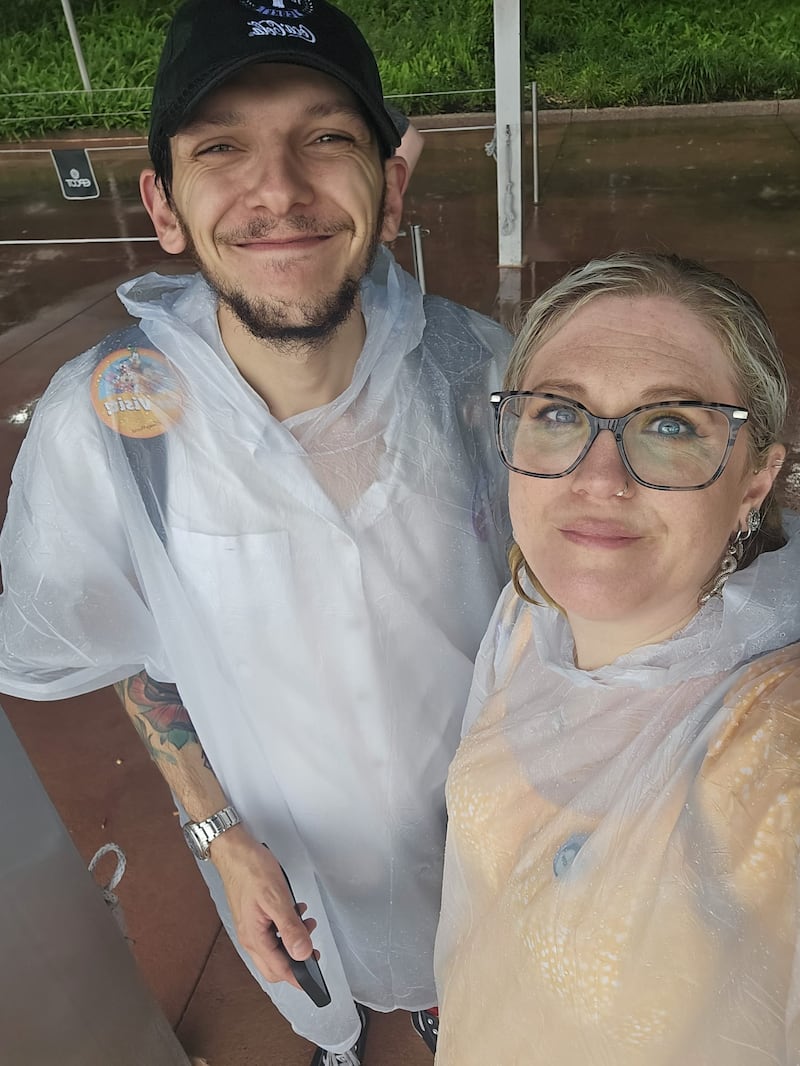 Isaac and Rebecca Hargrave were forced to stay in their hotel room as public transport stopped in Orlando, Florida as Hurricane Milton hit the area (Rebecca Hargrave)