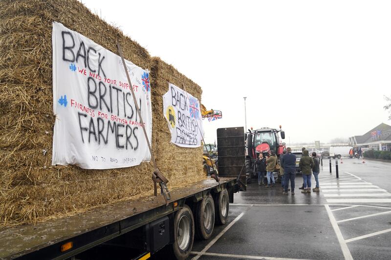 Farmers protested against cheap meat imports outside Tesco Extra in Whitfield, near Dover