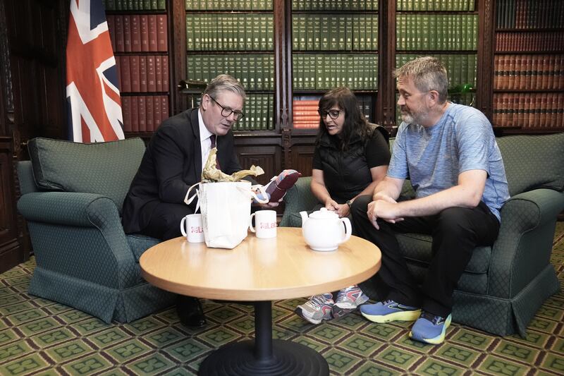 Figen Murray, mother of Manchester Arena bombing victim Martyn Hett, and her husband Stuart speaking to Sir Keir Starmer about Martyn’s Law in May