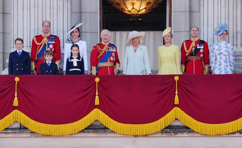 Members of the royal family gathered at the end of Trooping the Colour