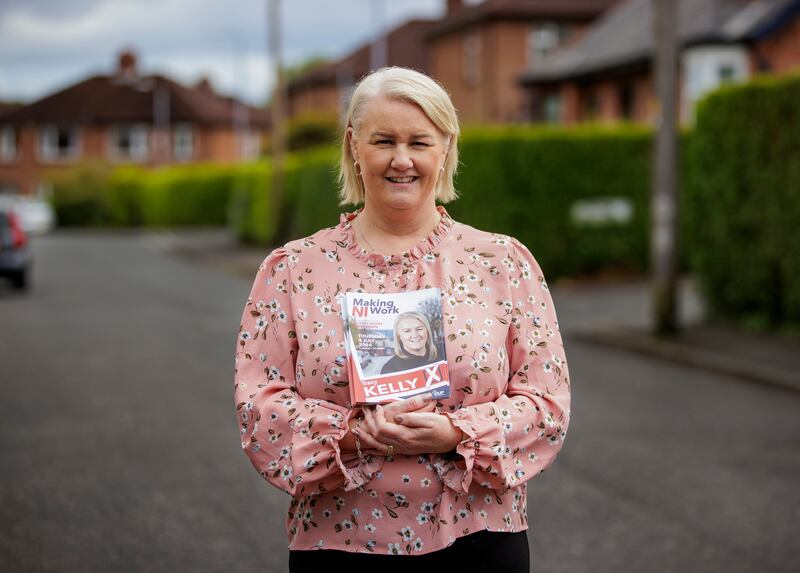 Tracy Kelly, DUP Westminster candidate for the constituency of South Belfast and Mid Down in Northern Ireland, canvassing in the Stranmillis area of Belfast. Picture date: Tuesday June 11, 2024. PA Photo. See PA story POLITICS Election UlsterSouthBelfast. Photo credit should read: Liam McBurney/PA Wire