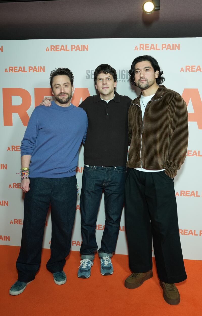 (left-right) Kieran Culkin, Jesse Eisenberg and Will Sharpe