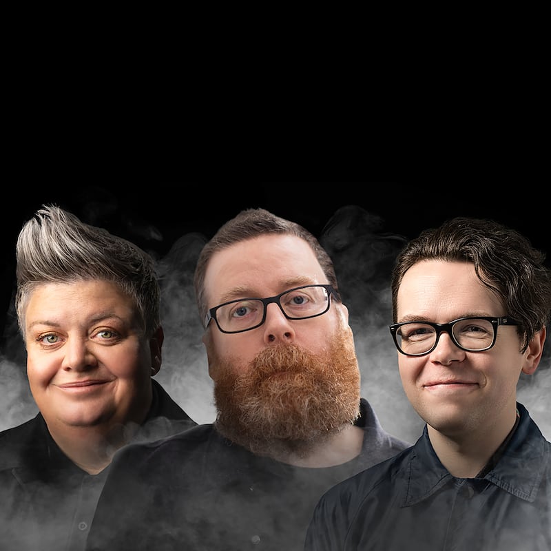 Frankie Boyle, centre, Susie McCabe and Christopher MacArthur-Boyd star in Here Comes The Guillotine