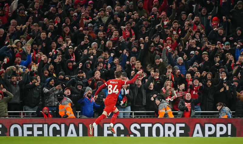 Conor Bradley scored his first Liverpool goal in a 4-1 win over Chelsea in January