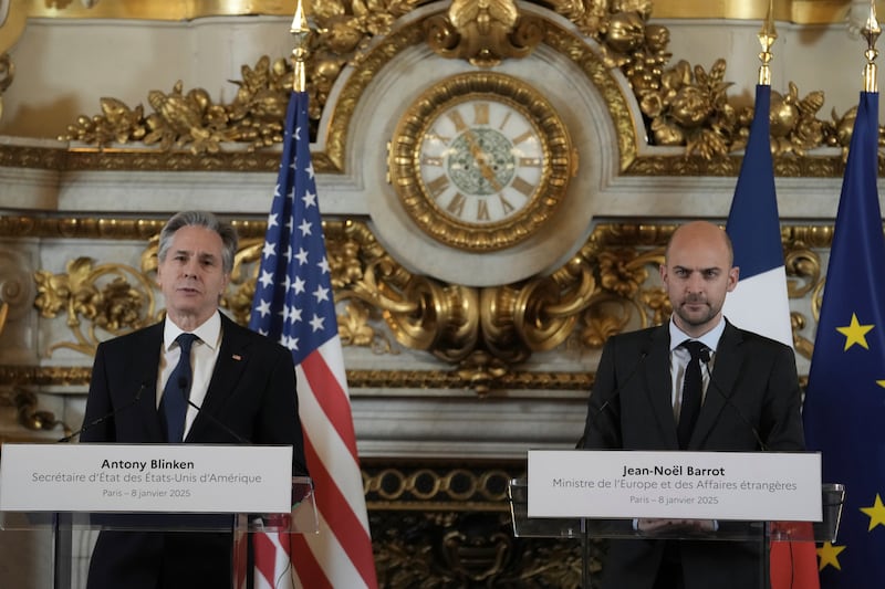 Anthony Blinken held talks with Jean-Noel Barrot in Paris (Thibault Camus/AP)