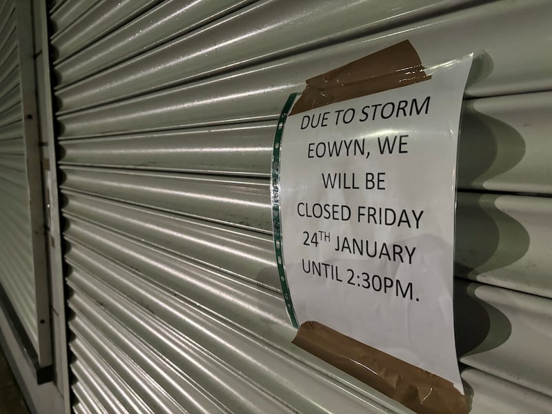 Preparations are underway in Donaghadee on the Co Down coast with sandbags at shop doors and signs up on shops ahead of Storm Eowyn