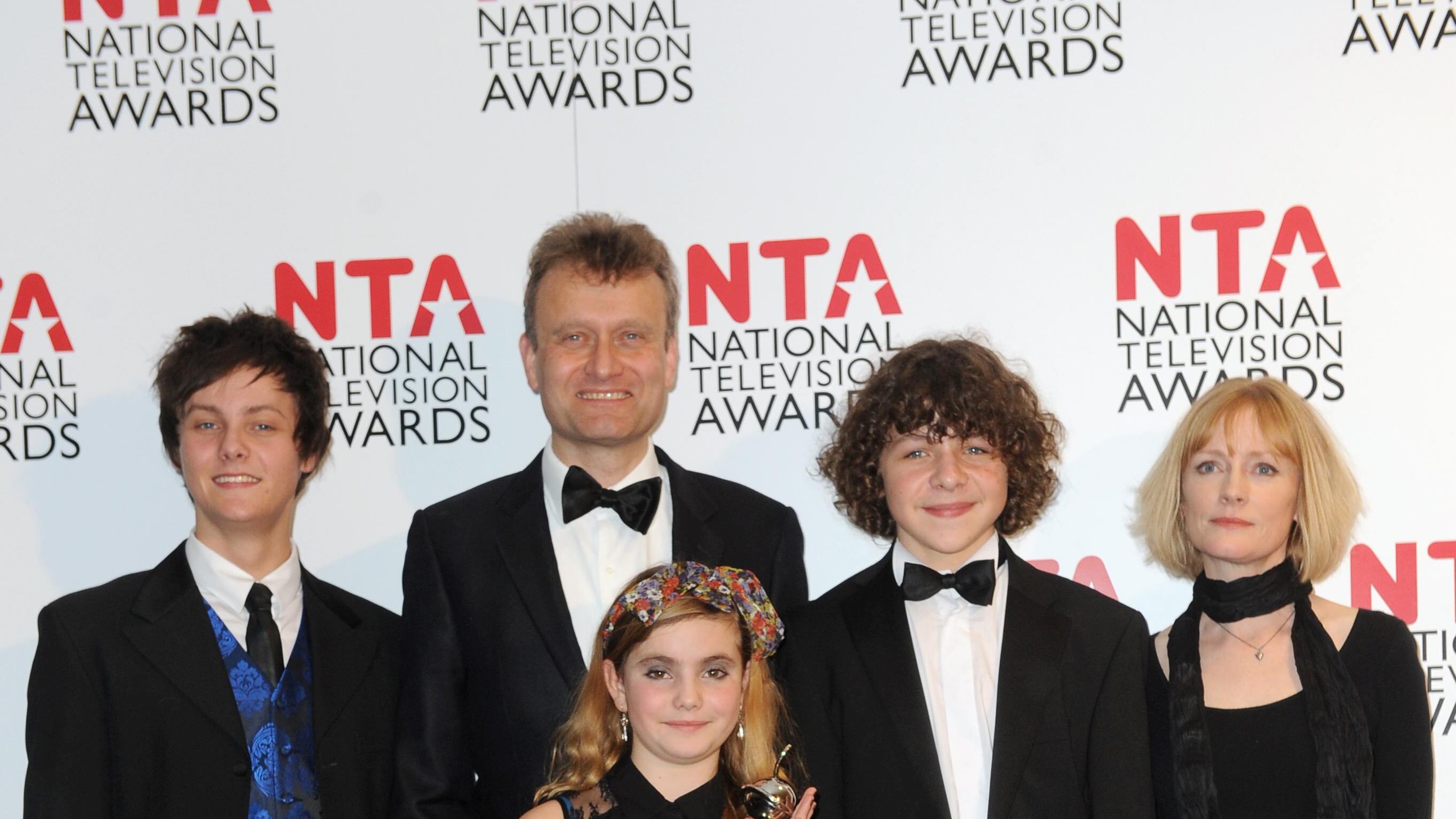 The cast of Outnumbered Tyger Drew-Honey, Hugh Dennis, Ramona Marquez, Daniel Roche and Claire Skinner