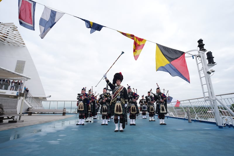 The Jedburgh Pipe Band played on board the ship