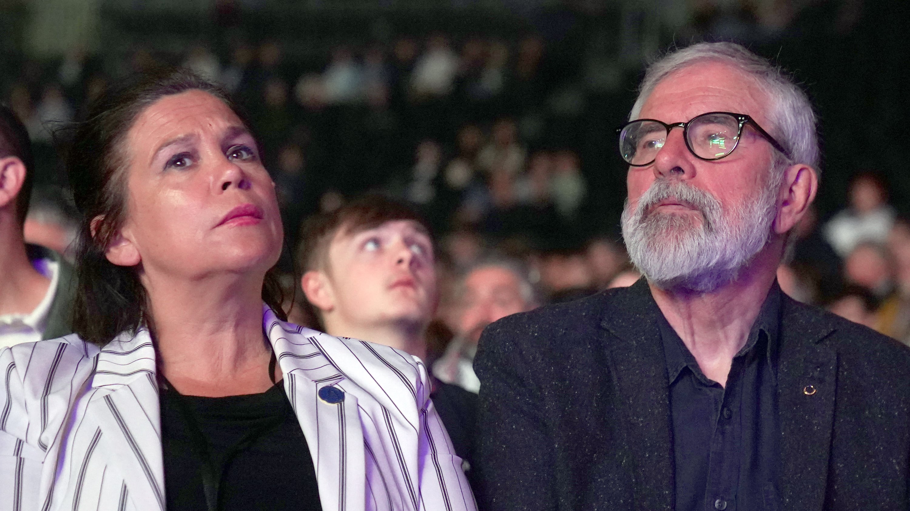 Sinn Fein’s President Mary Lou McDonald with former Sinn Fein president Gerry Adams, during pro-unity group Ireland’s Future event at the SSE Arena