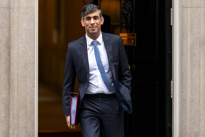 Prime Minister Rishi Sunak departing 10 Downing Street, London, to attend Prime Minister’s Questions at the Houses of Parliament on Wednesday