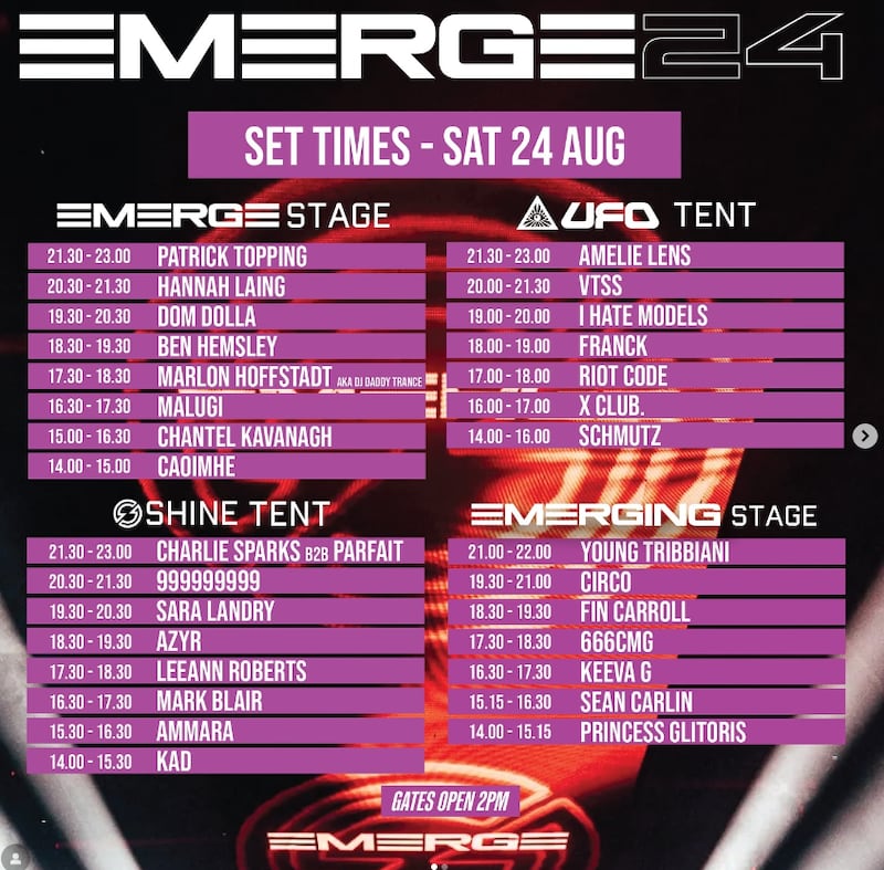 The Emerge24 set times