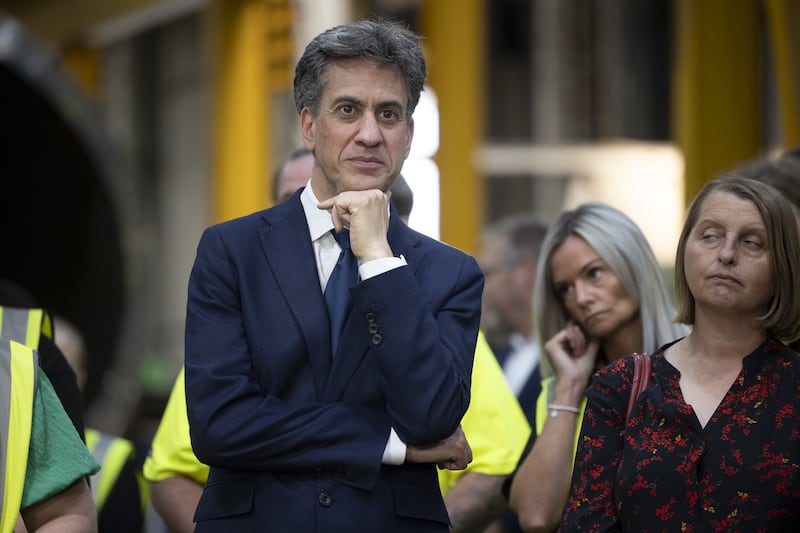 Energy Secretary Ed Miliband during a visit to Hutchinson Engineering in Widnes, Cheshire, with Prime Minister Sir Keir Starmer