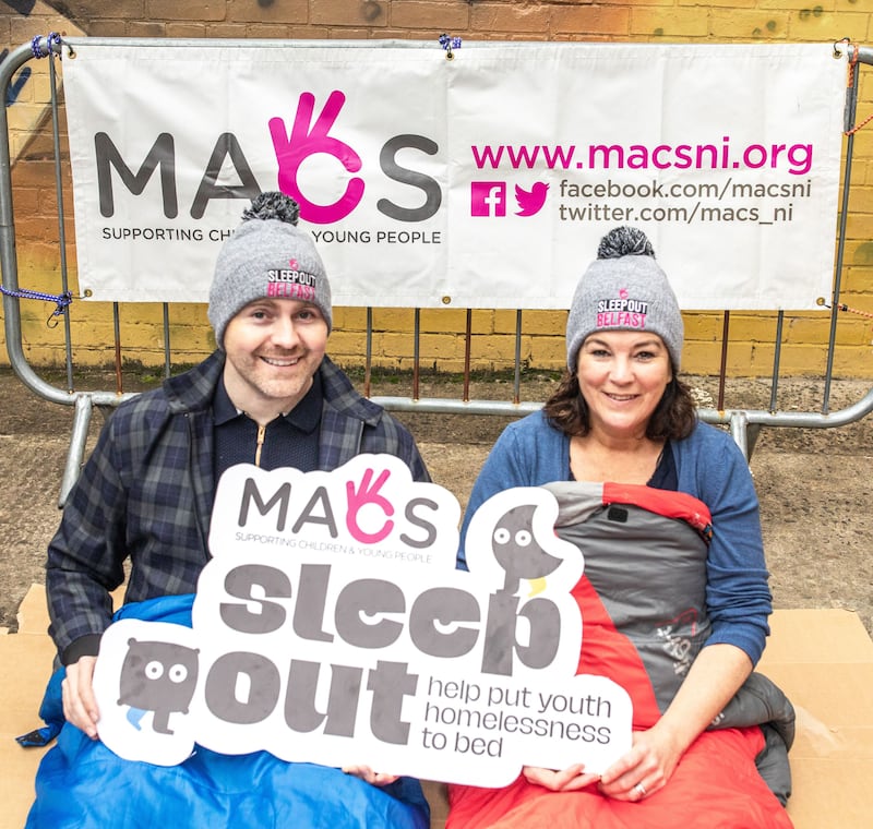 Comedian Paddy Raff and Kate Martin, CEO of  MACS urge you to sign up for sleep out to end youth homelessness www.macsni.org