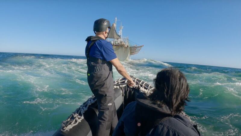 Ian Urbina from the Outlaw Ocean Project at sea with his documentary crew.  Picture by the Outlaw Ocean Project