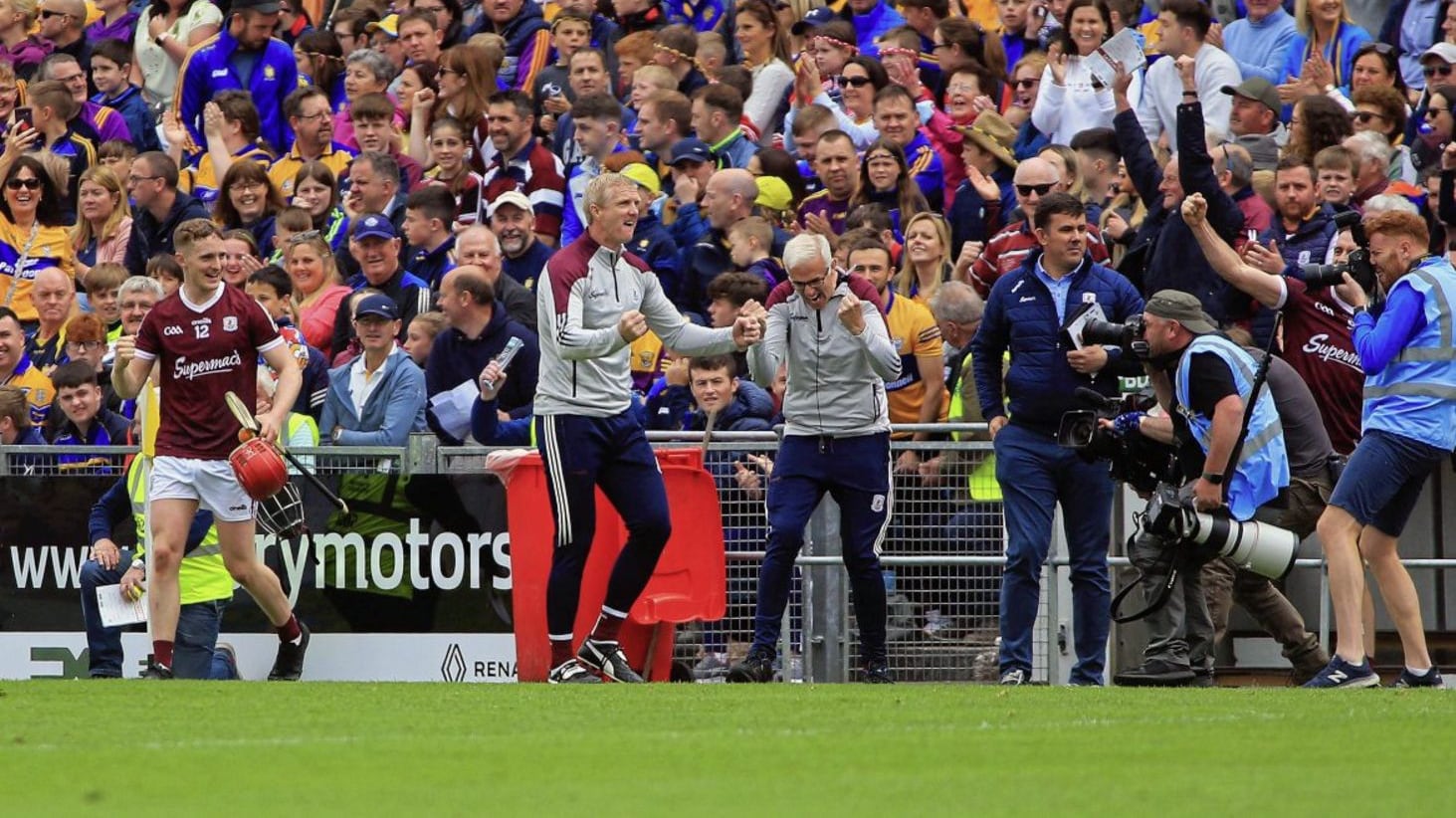 Galway manager Henry Shefflin celebrates at the final whistle of Saturday&#39;s All-Ireland SHC quarter-final game at Semple Stadium Picture: Seamus Loughran. 