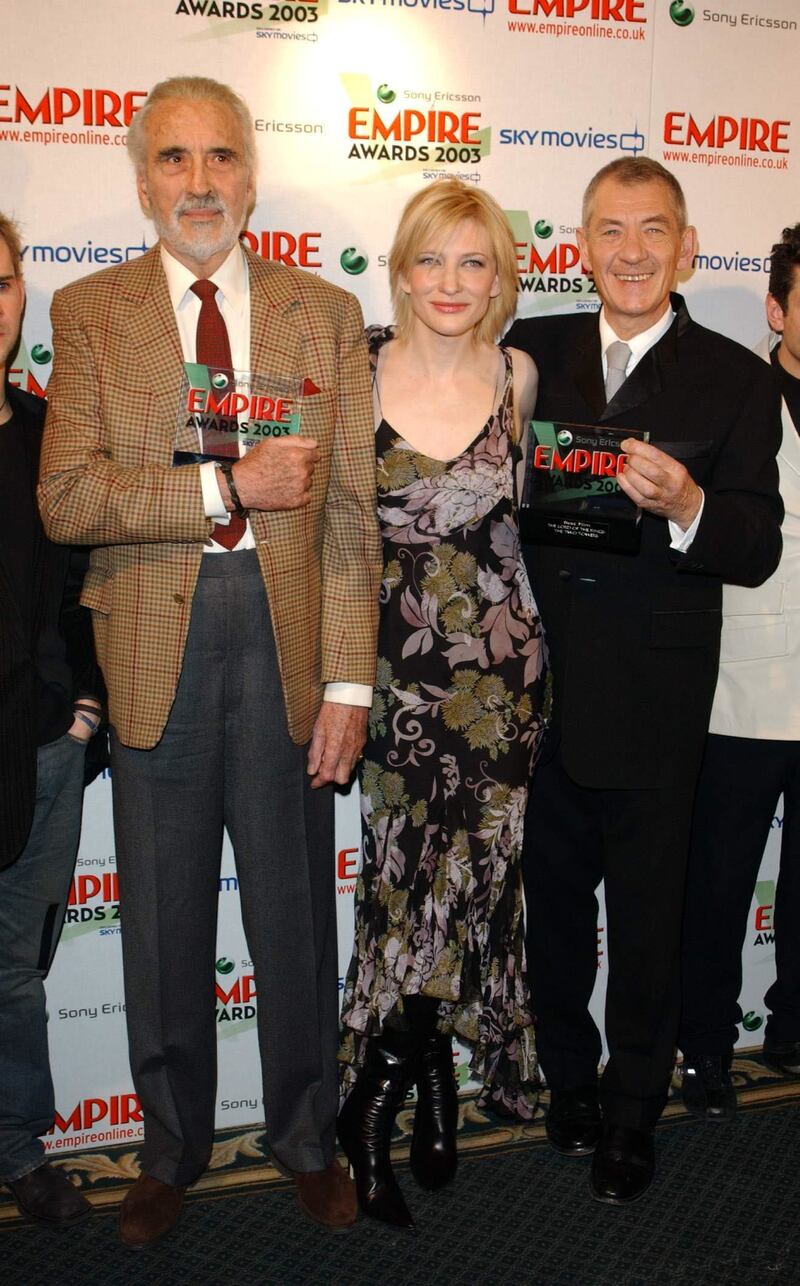 Lord Of The Rings stars (from left) Christopher Lee, Cate Blanchett and Sir Ian McKellen