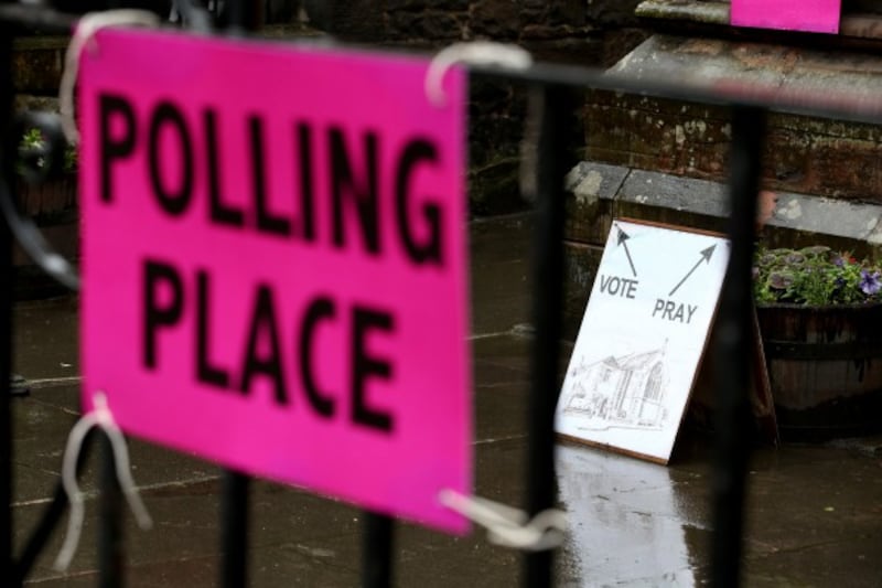 A polling place sign