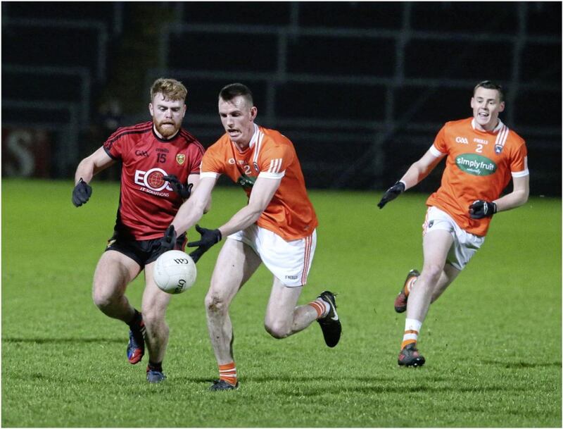 Armagh are well staffed when it comes to man-markers, with Aaron McKay a tough man to get the better of. Picture by Hugh Russell 