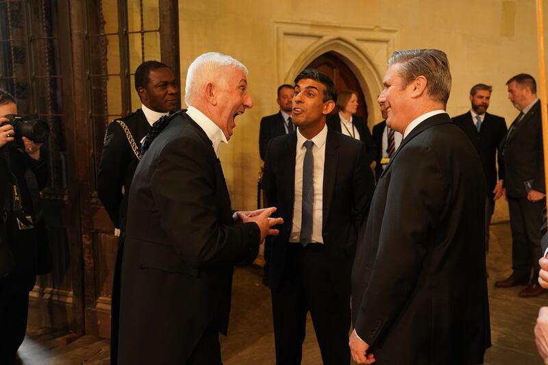 Speaker of the House of Commons Sir Lindsay Hoyle, Prime Minister Rishi Sunak and Labour leader Sir Keir Starmer