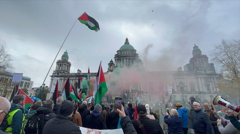 Protesters in Belfast called for a ceasefire in Gaza (Claudia Savage/PA)