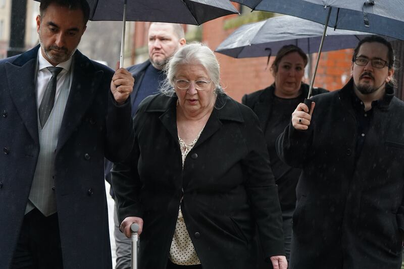 Emma Caldwell’s mother, Margaret, arrives with family at the High Court in Glasgow as the jury resumes its deliberations