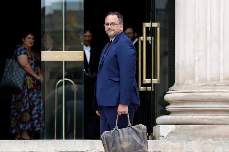 Aurelien Rousseau, of the leftist coalition New Popular Front, arrives at the National Assembly (Aurelien Morissard/AP)