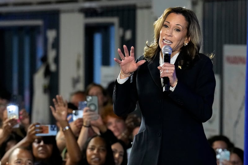 Democratic presidential nominee Vice President Kamala Harris speaks at a watch party at Cherry Street Pier after the presidential debate in Philadelphia (Jacquelyn Martin/AP)