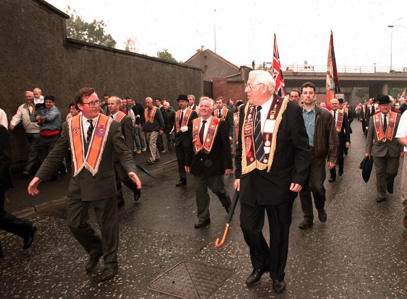 Former UUP leader David Trimble and Ian Paisley marching down the Garvaghy Road in 1995