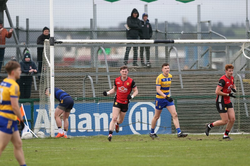 Down's Ryan McEvoy turns away after scoring a first half goal against Roscommon