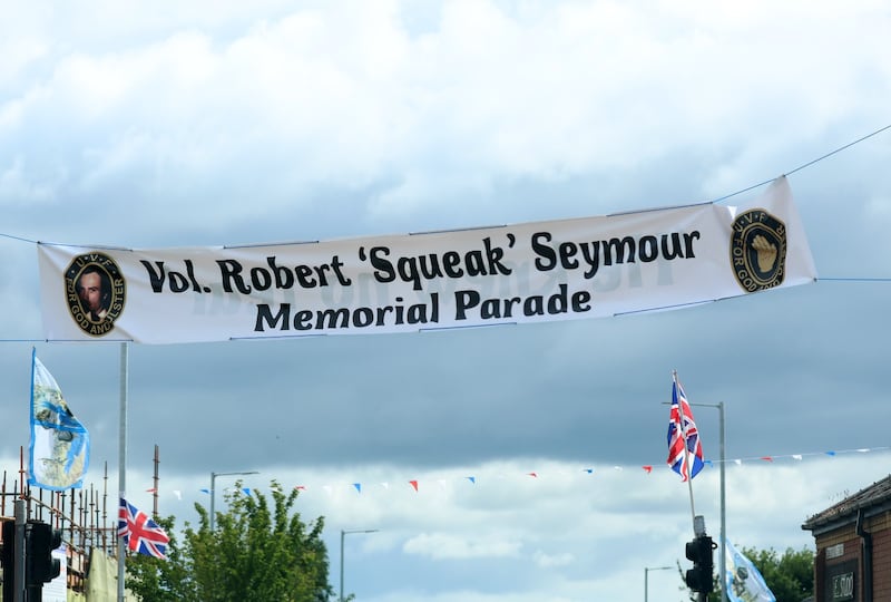 A banner in east Belfast Robert 'Squeak' Seymour Memorial Parade