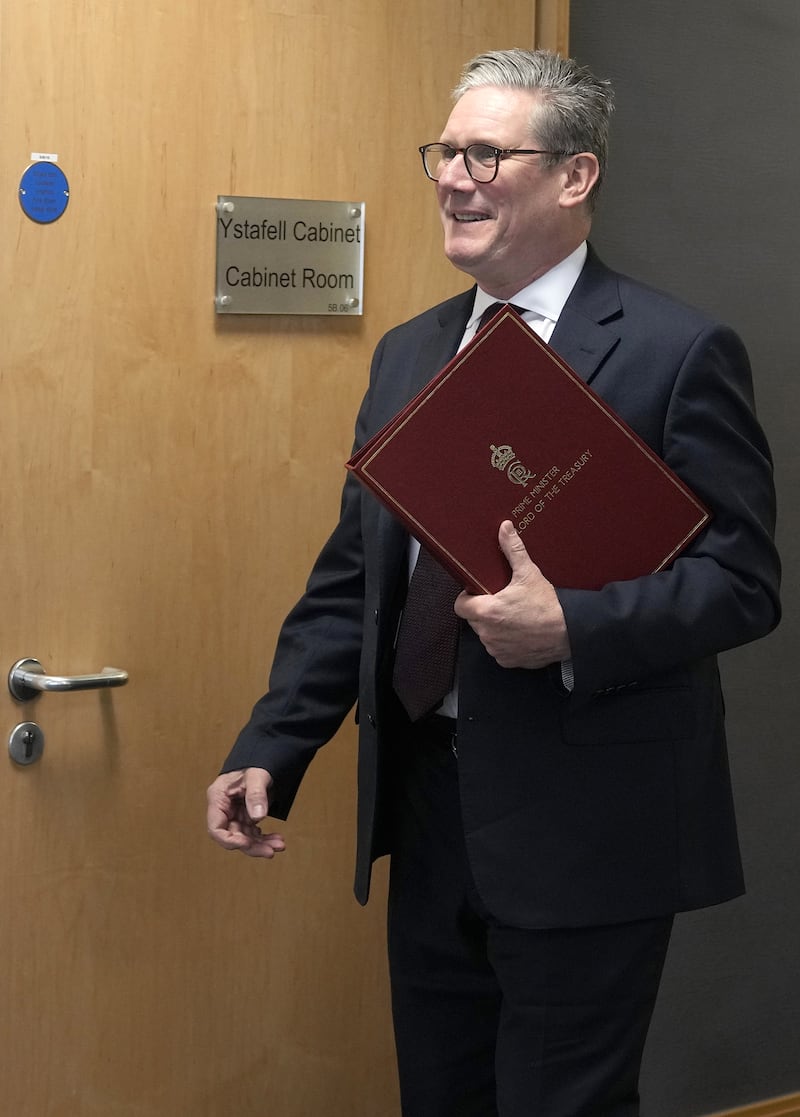 Prime Minister Sir Keir Starmer arrives to meet First Minister of Wales Vaughan Gething in the Cabinet Room at the Senedd