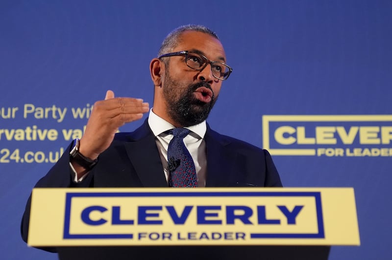 Conservative leader hopeful James Cleverly speaking at a campaign event