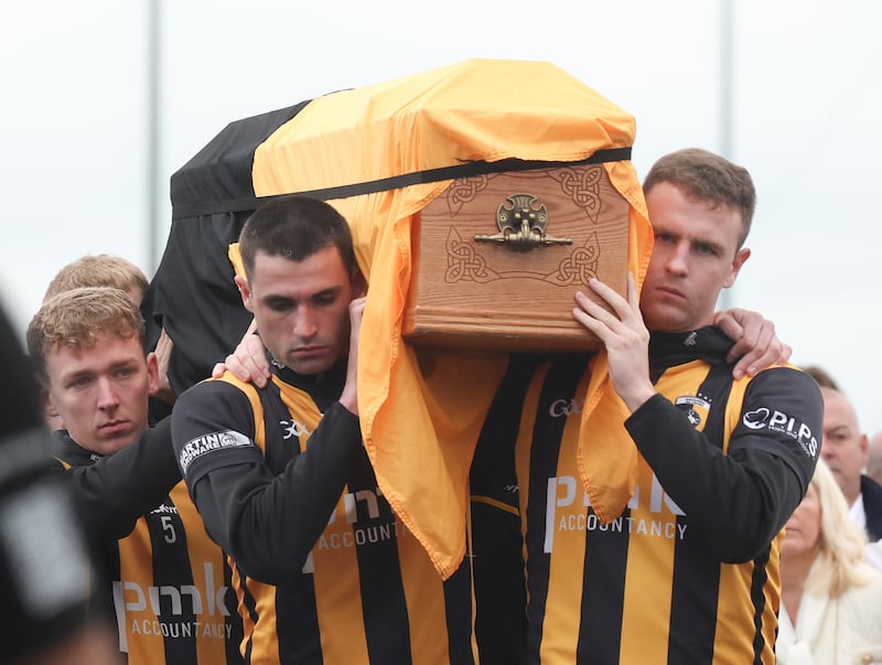 Family and Friends at the Funeral of  Crossmaglen Rangers player Caolan Finnegan on Monday, Caolan received a lap of honour at Crossmaglen ground before the funeral at St Patrick’s Church.
PICTURE COLM LENAGHAN