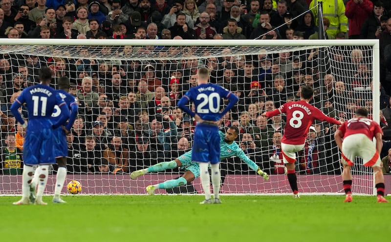 Bruno Fernandes (second right) scored from the spot