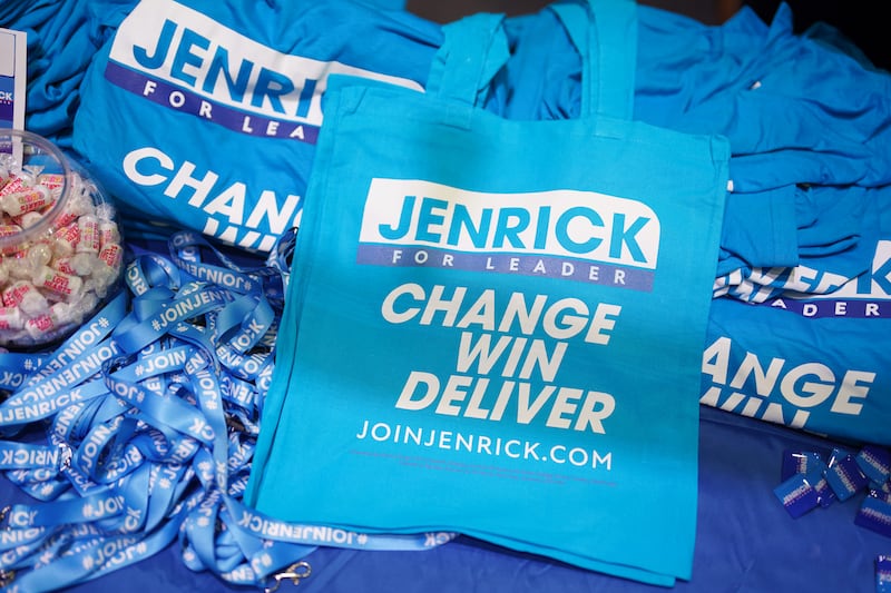 Robert Jenrick merchandise on display at the International Convention Centre in Birmingham