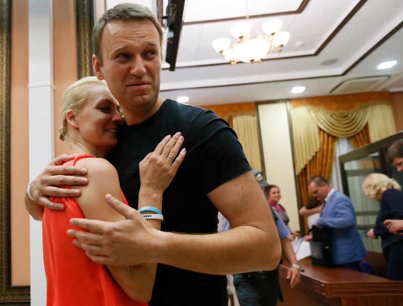 Alexei Navalny with his wife Yulia, who took the stage at a security conference in Germany (AP Photo/Dmitry Lovetsky, File)