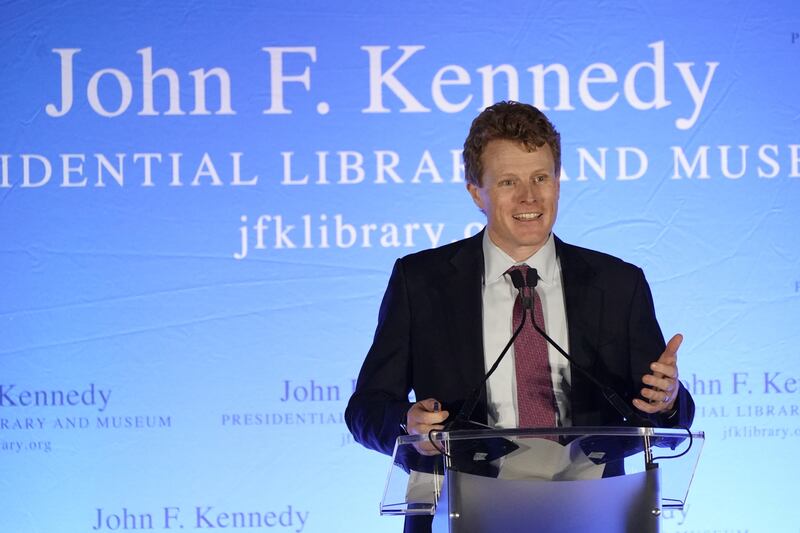 Joe Kennedy III speaks at the President John F Kennedy library in Boston, Massachusetts