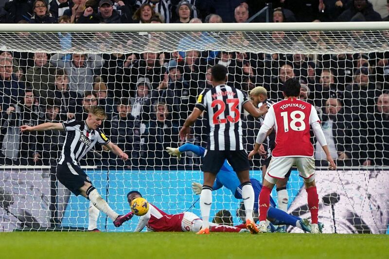 Newcastle’s Anthony Gordon bundled home the controversial winner against Arsenal