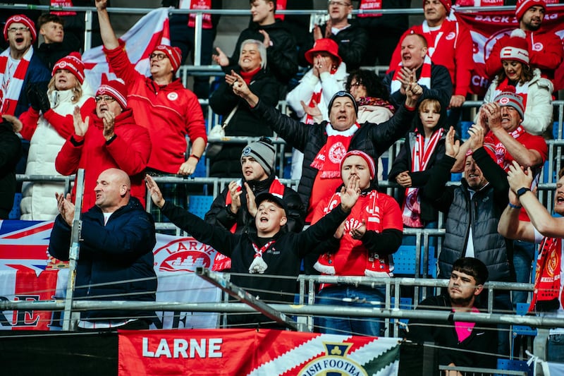 The Larne fans in full voice at the start of the game